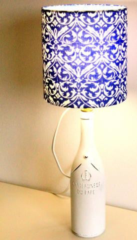 DIY Lampshade Making 101: Fleur-de-Lis Fabric Lampshade for A Wine Bottle Lamp - See more at www.ilikethatlamp.com