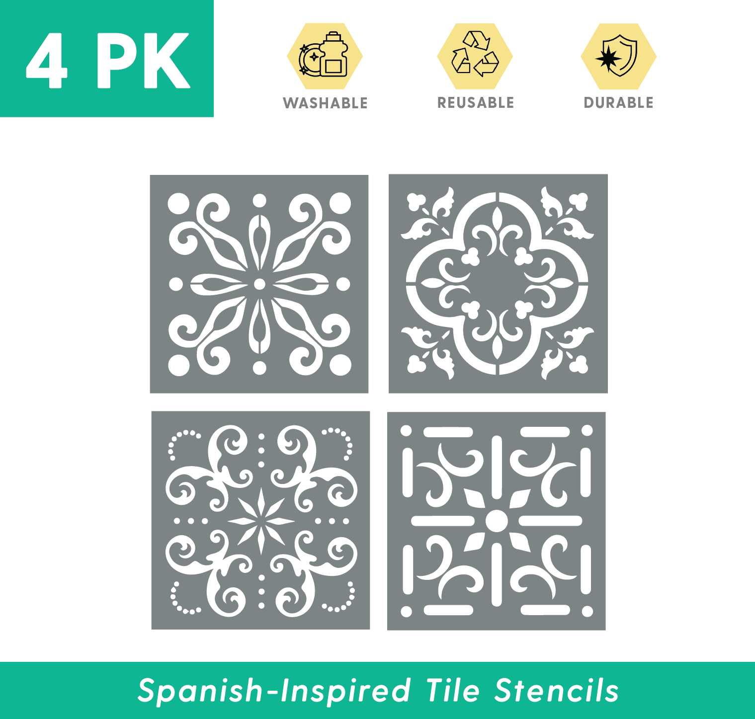  Set of Four 4-Inch Tile Stencils in a Modern Aztec Stencil  Pattern - Use as Floor Stencils or Wall Stencils, Update Your Furniture or  Create Artwork with Reusable Stencils for Painting