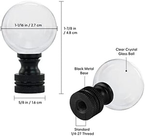 Lamp Finials 2-Pack (Crystal Ball, Black Base, 1-7/8" Tall)
