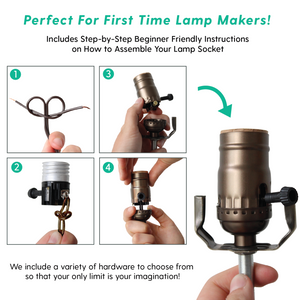 DIY Lamp Wiring Kit (Antique Brass Socket & Brown Cord)