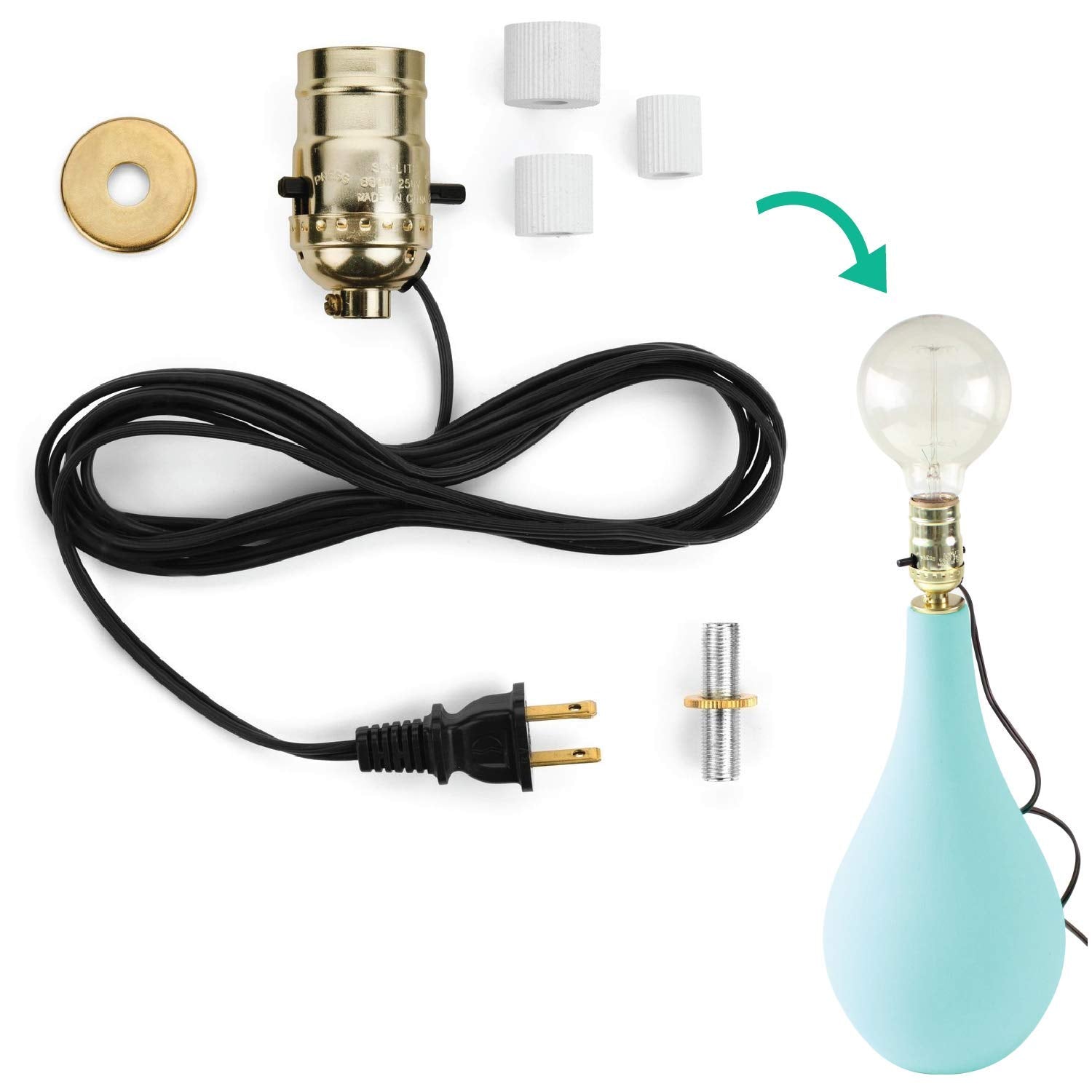 I Like That Lamp DIY Bottle Lamp Kit 1 Pack - Silver Socket + 8FT Silver  Cord - Convert Any Wine, Water, Whiskey or Oil Bottle into a Lamp - Revive