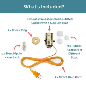DIY Bottle Lamp Kit (Brass Socket & 8FT Gold Cord)