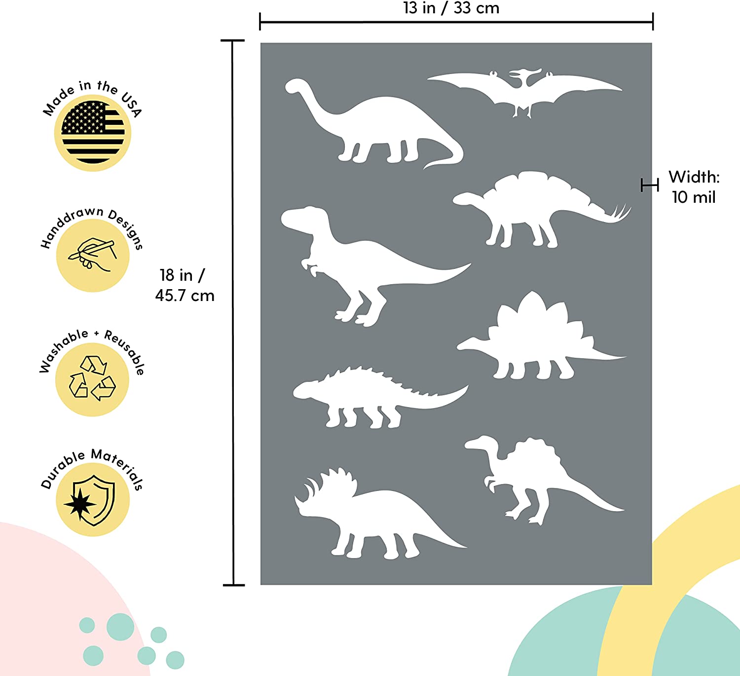 Fun Express Dinosaur Stencils for Kids - 12 pack of Plastic Drawing Stencils