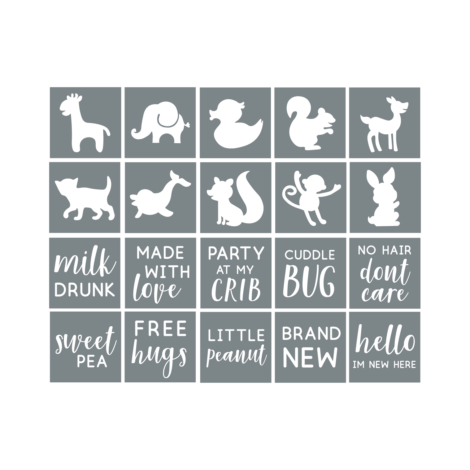 Set of 20 Baby Shower Stencils for Onesies, Bibs, Bodysuits, Bags, Shi -  Makely