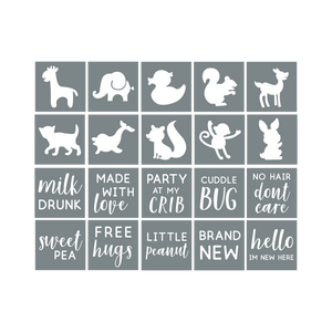 Set of 20 Baby Shower Stencils for Onesies, Bibs, Bodysuits, Bags, Shirts & Shoes